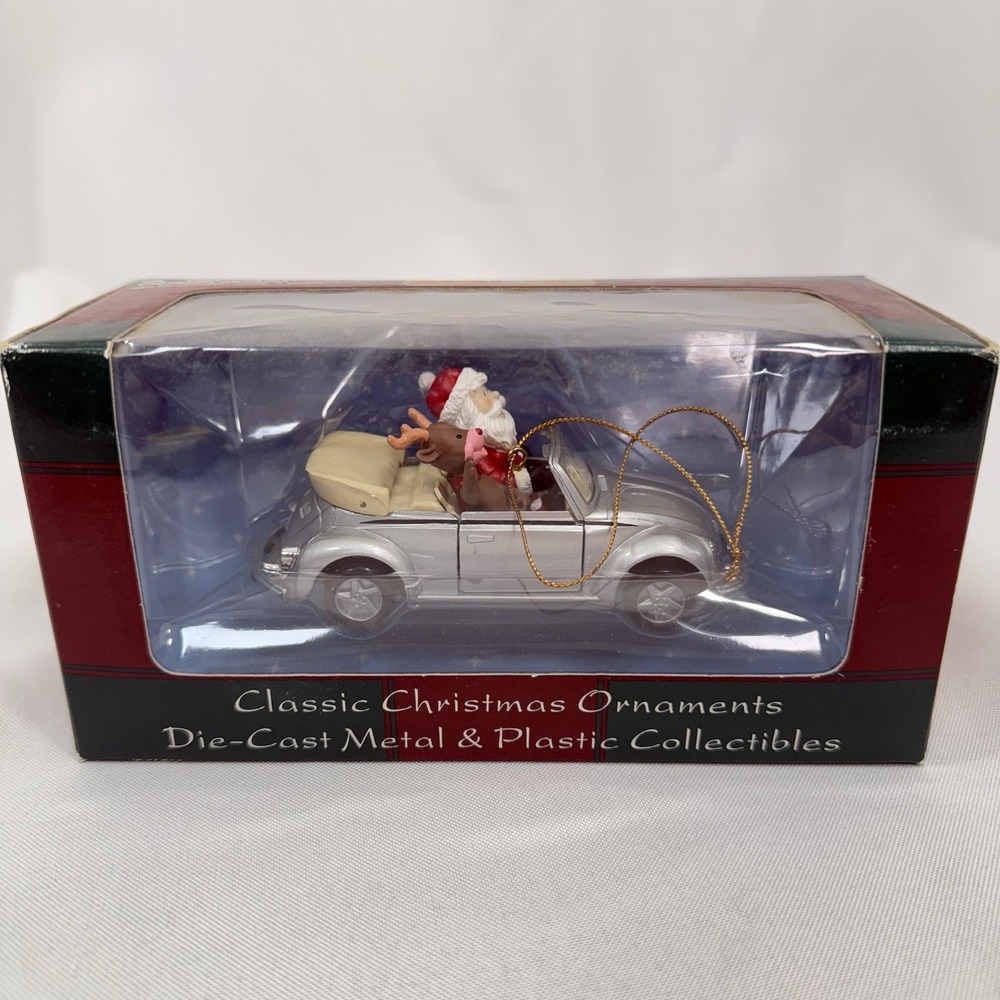 1993  Maisto Die‎ Cast Silver Volkswagen Christmas Ornament Santa & Rudolph
